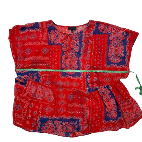 LANE BRYANT Handkerchief Print Sheer Blouse in Red White Blue Size 22/24 Womens - Picture 8 of 9